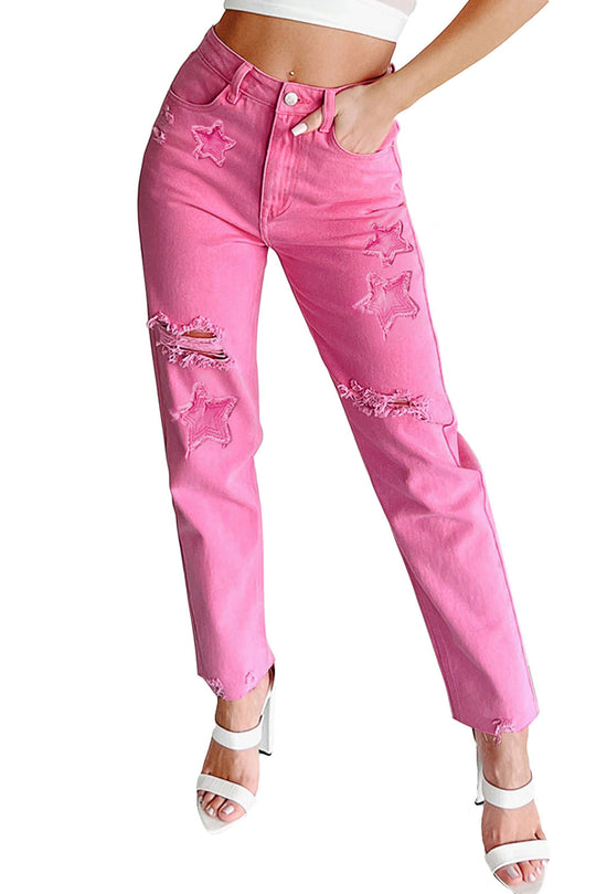 Star Pink Straight Leg Denim - Klazzi Fashion Boutique