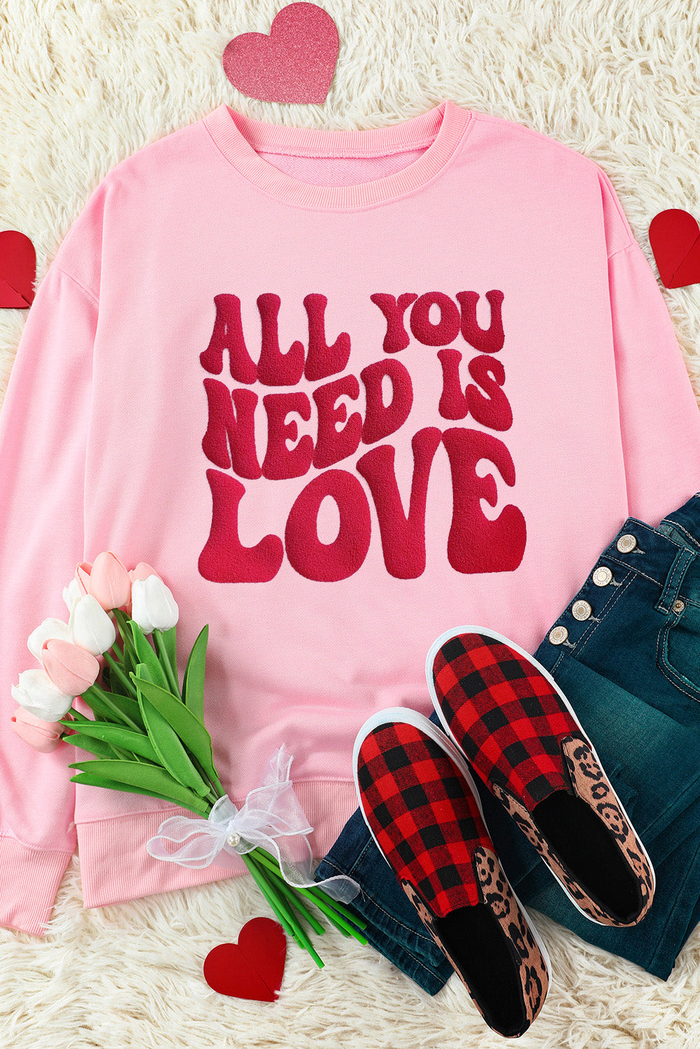 Valentine "ALL YOU NEED IS LOVE" Pink Sweatshirt