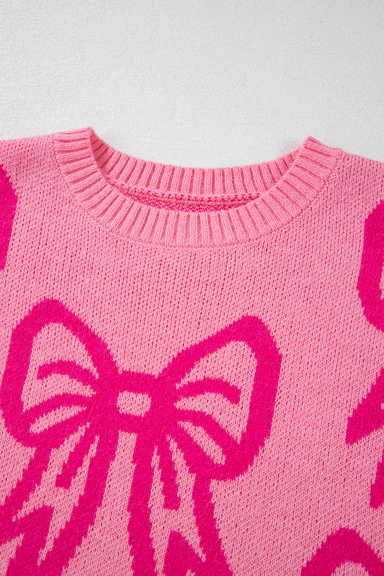 Pink Bow Pattern Loose Sweater