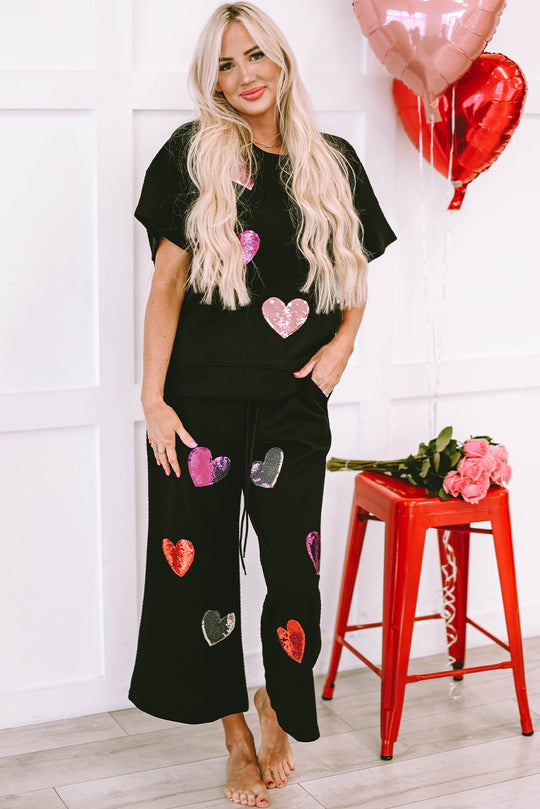  Heart Popping Sequins 2pcs Pant Set