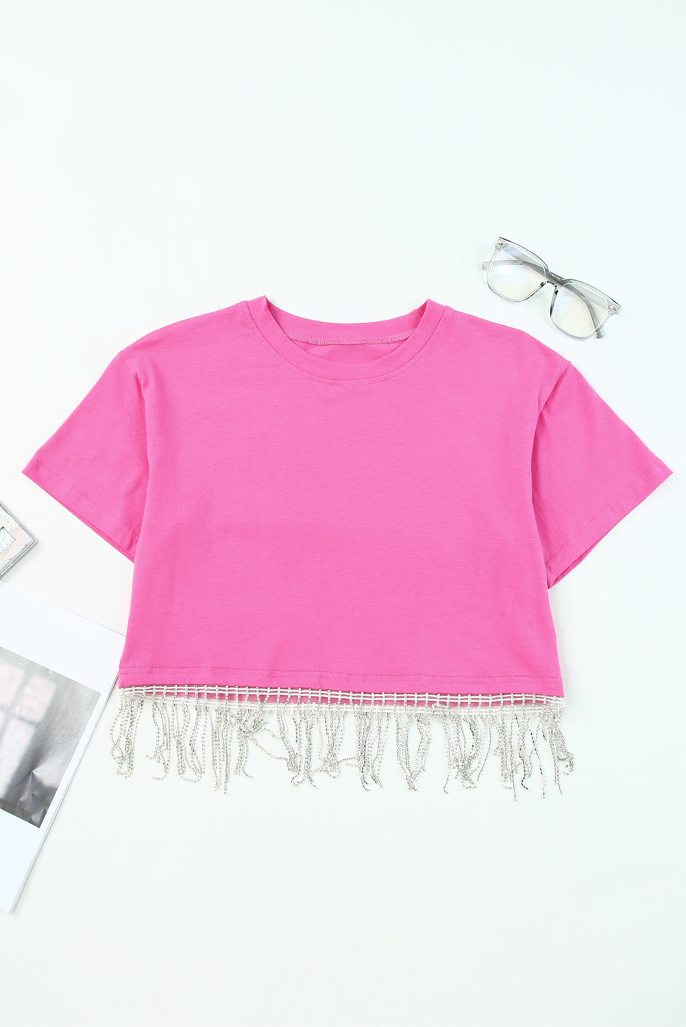 Fringy Pink Rhinestone Crop Top