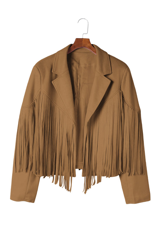 Plus Size Fringe Cropped Jacket - Klazzi Fashion Boutique