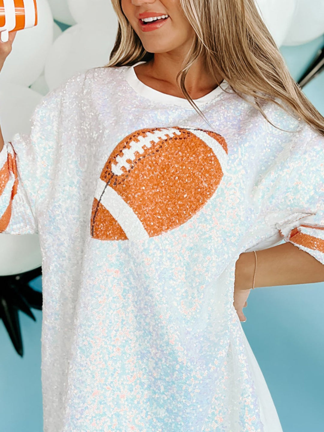 Sequin Football Half Sleeve Oversize Dress Top