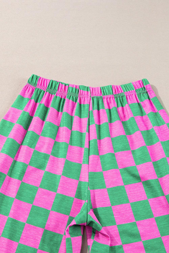 Bonbon 2-Tone Checked Print High Waist Wide Leg Pants