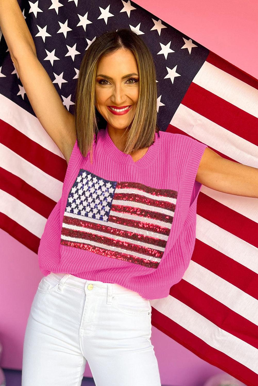 Sparkling Sequin American Flag Knitted Vest