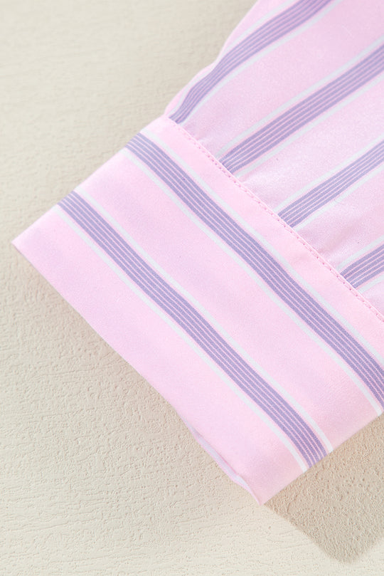 Casual Pink and Lilac Stripe Collared Shirt