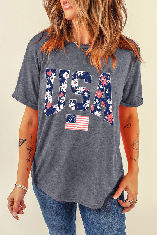 Blooming Gray "USA" Flag T Shirt - Klazzi Fashion Boutique