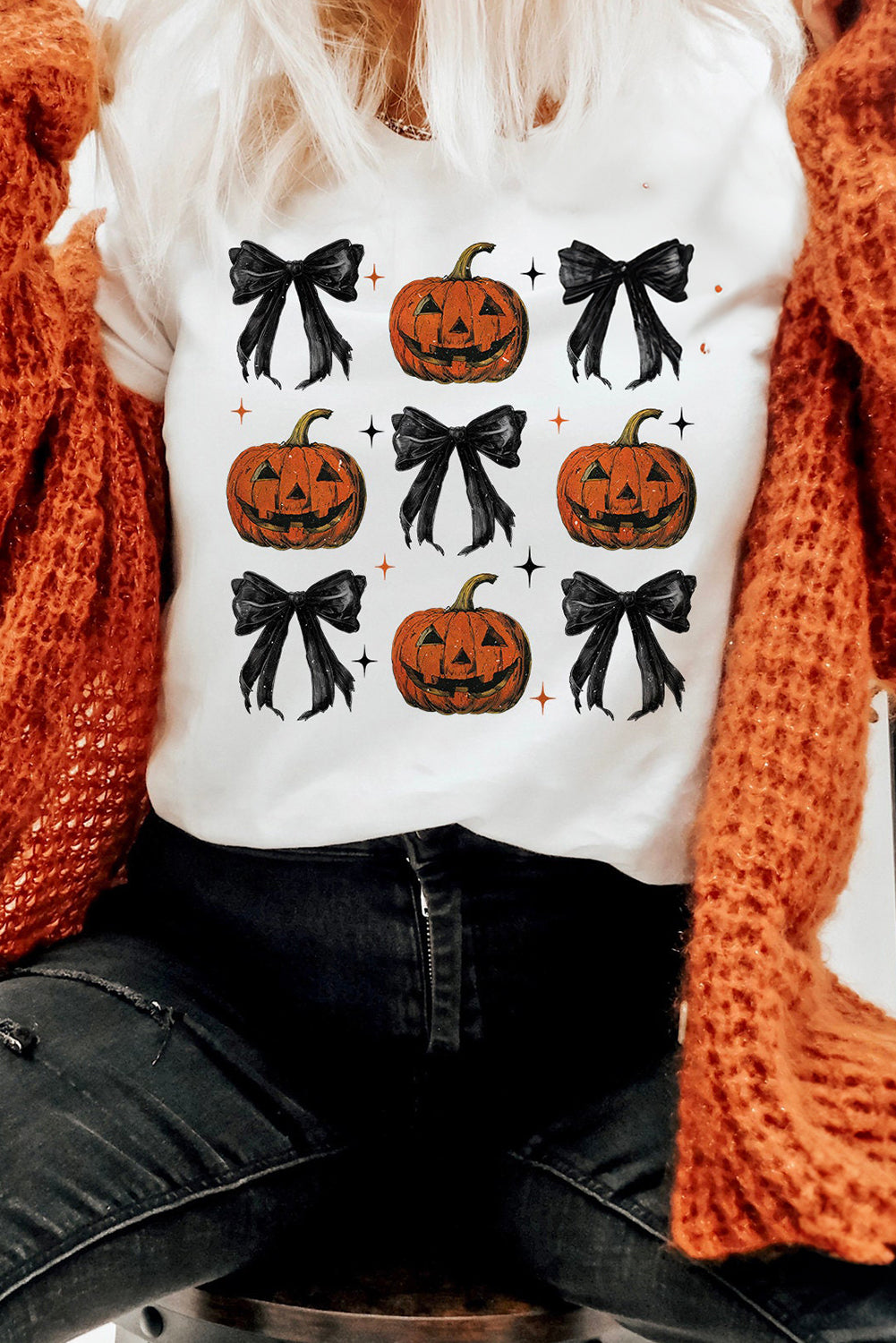 Halloween Pumpkin Faces and Bows Graphic T Shirt