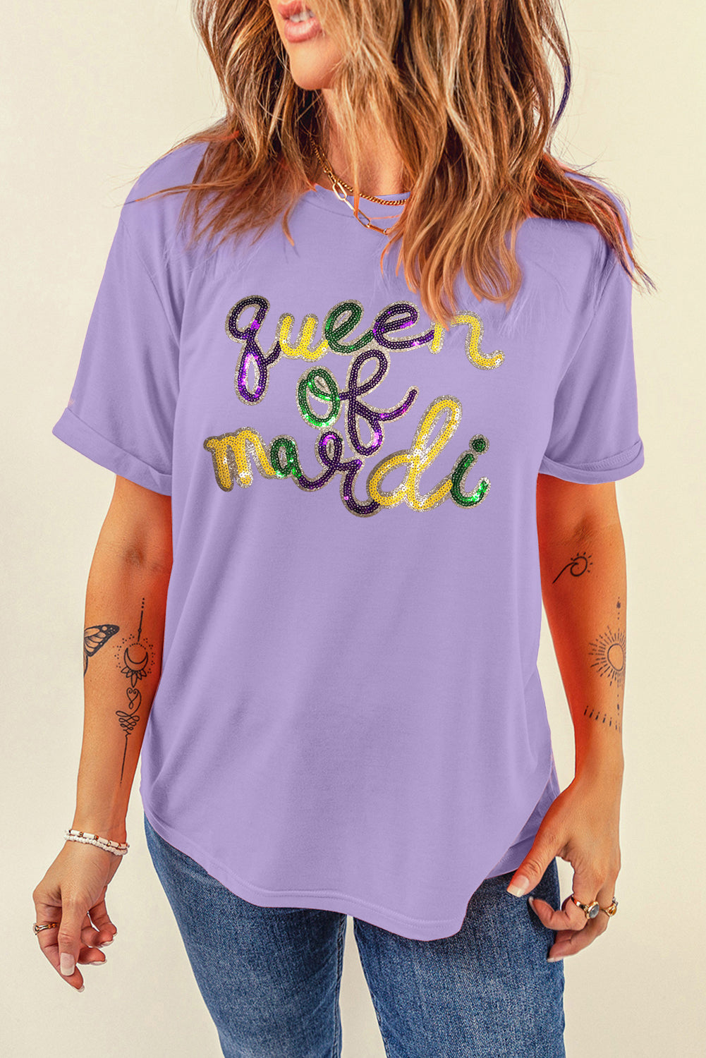 Graphic "Queen of Mardi" Sequin T Shirt