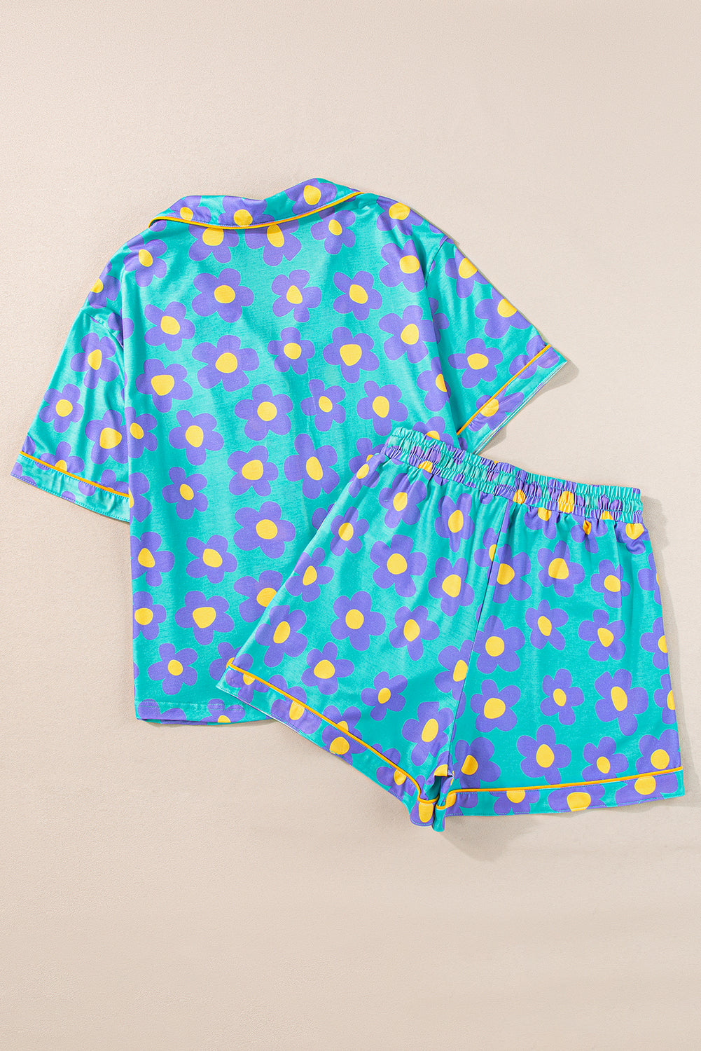 Turquoise Daisy Flower Short Set Pajamas - Klazzi Fashion Boutique