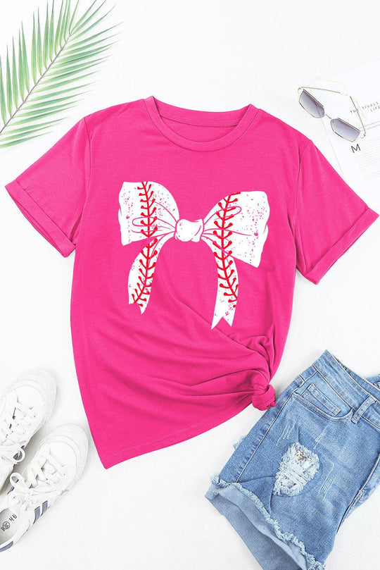  Baseball Bowknot Graphic T-Shirt