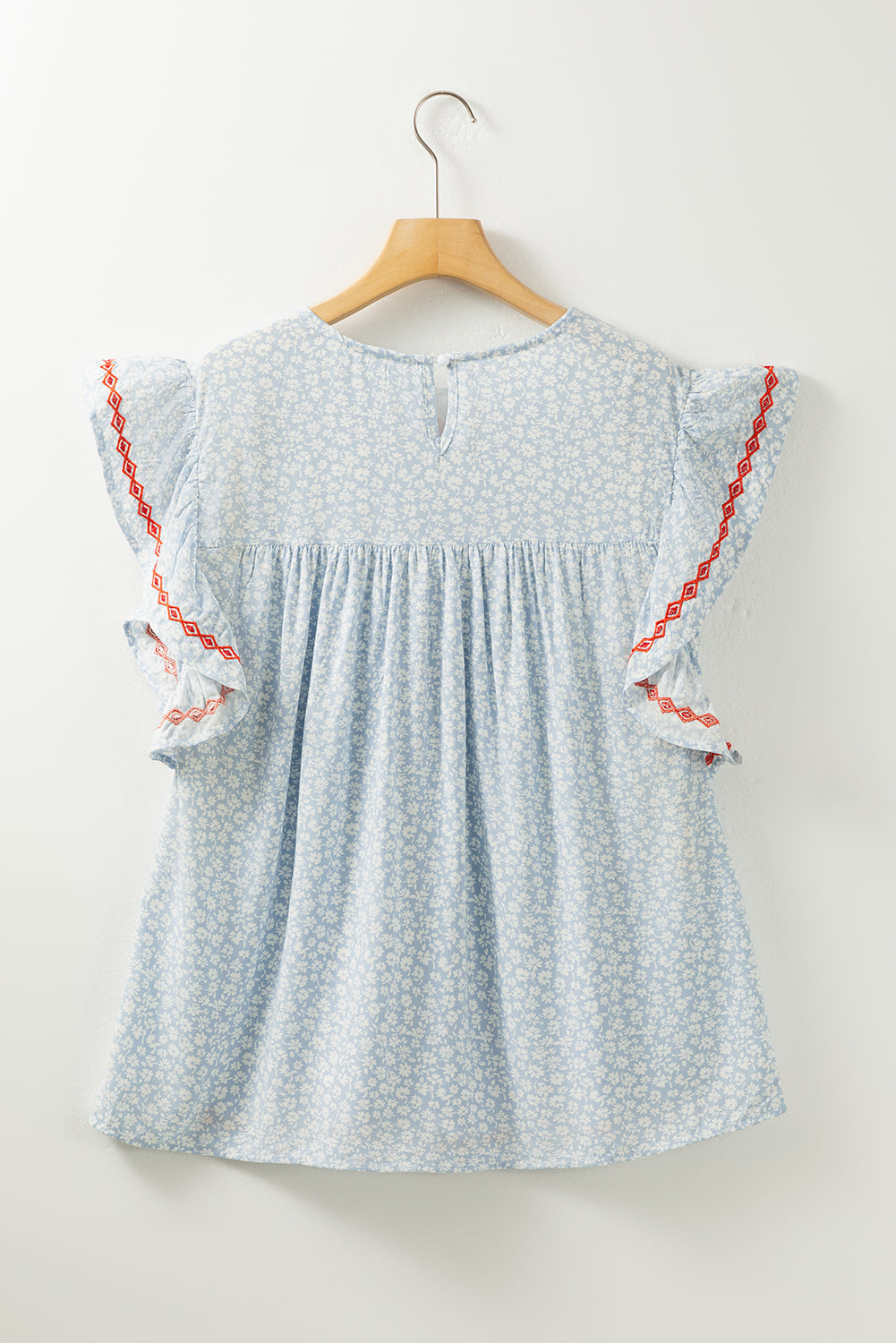 Boho Baby Blue Embroidered Floral Blouse - Klazzi Fashion Boutique