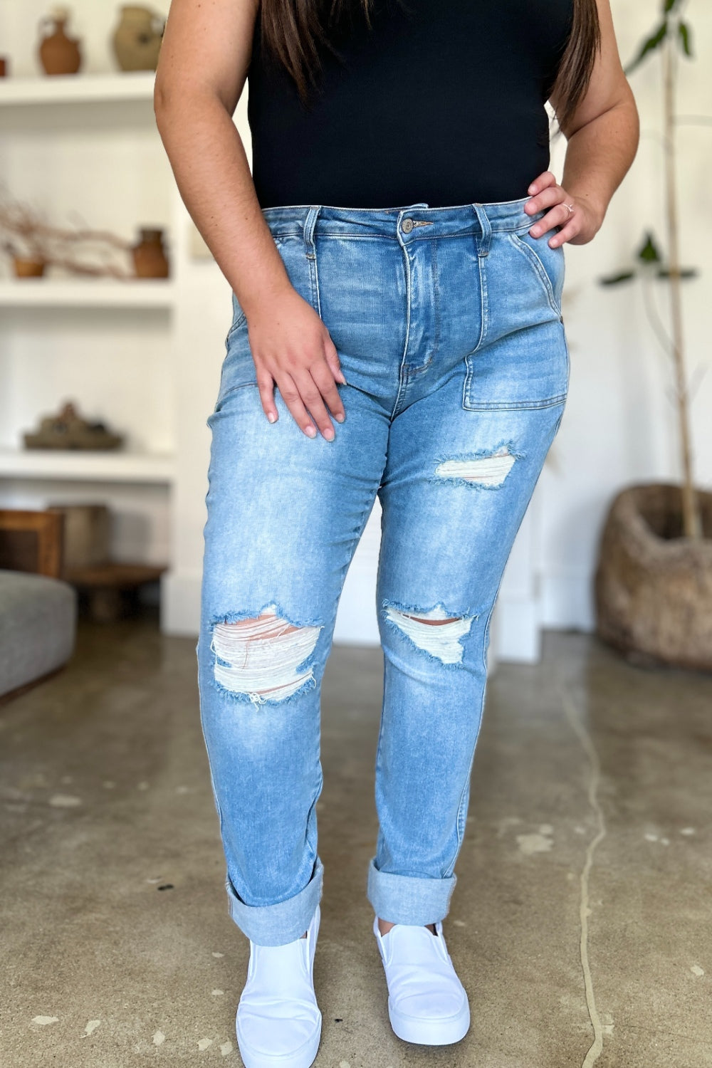 Distressed Judy Blue Straight Leg Jeans