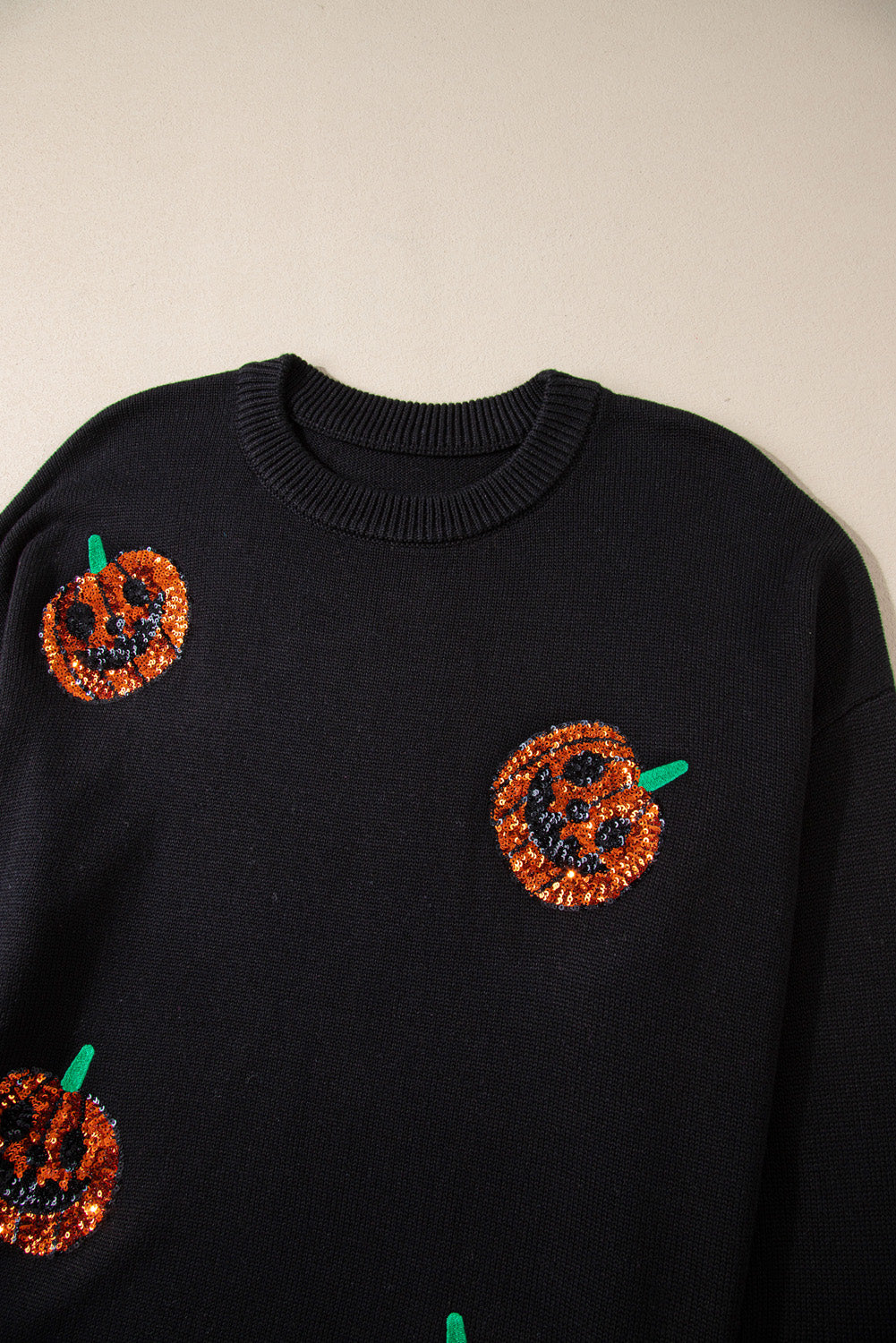 Plus Size Halloween Sequin Pumpkin Pattern Sweater