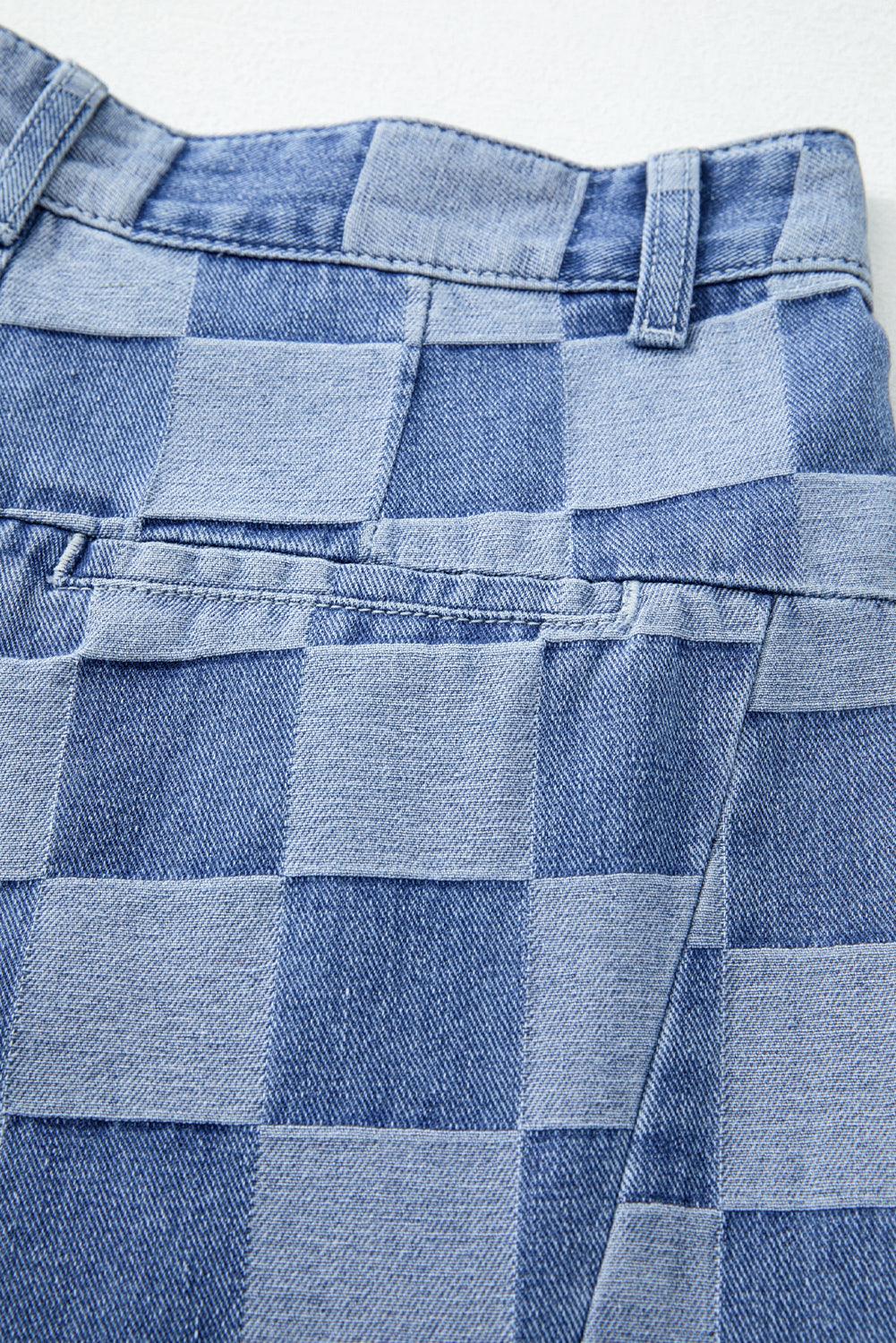  Checkered Denim Wide Leg Denim