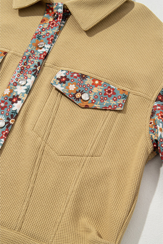 Waffle Knit Tan Floral Patchwork Jacket