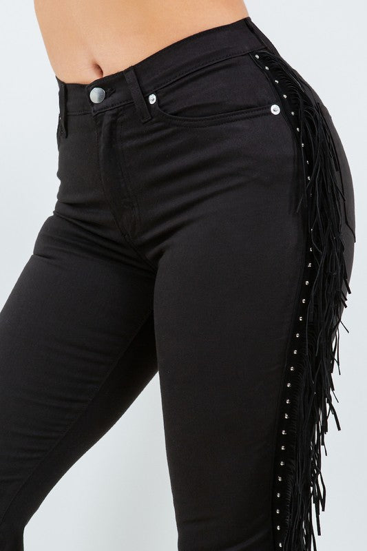 Howdy Texas Fringy Studded Bell Bottom Denim