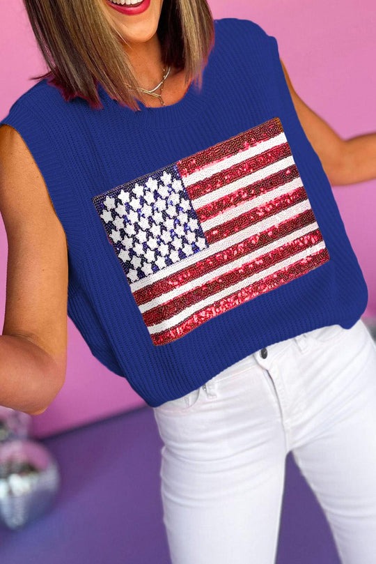 Sparkling Sequin American Flag Knitted Vest