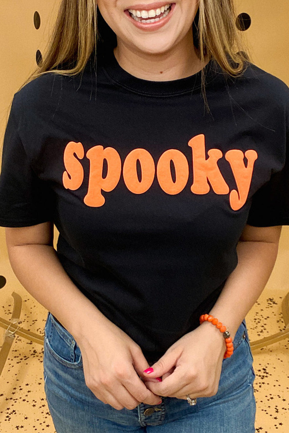  Orange Spooky Halloween Black Casual Graphic Tee