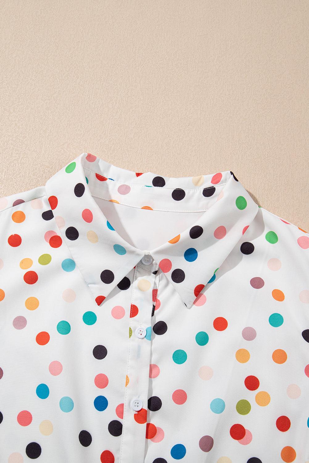 Plus Size Party Pop Polka Dot Buttoned Shirt Dress