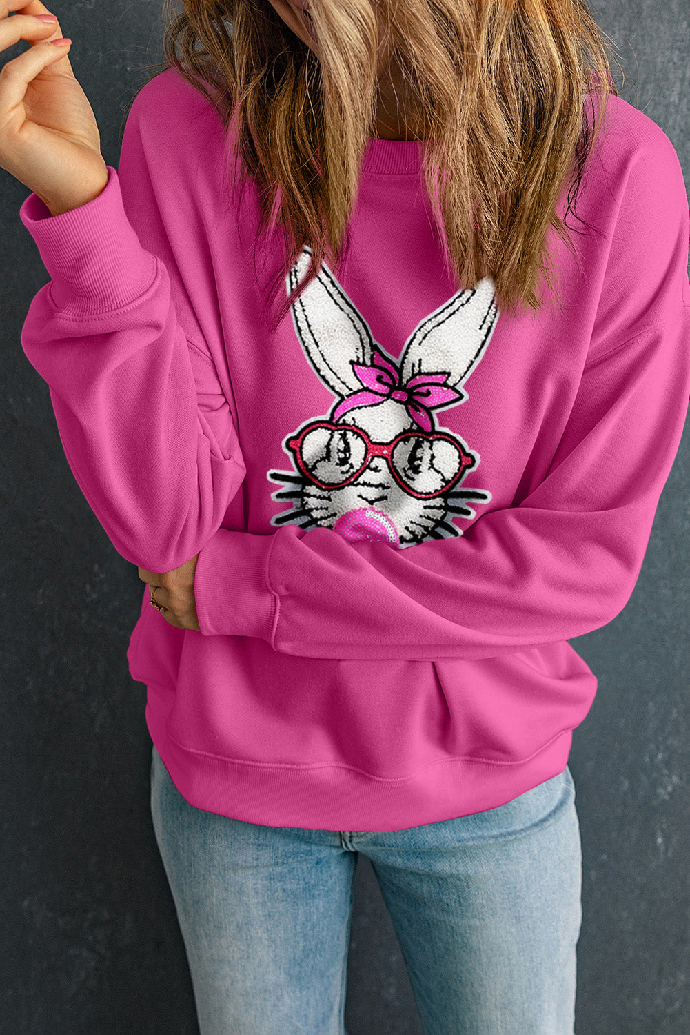 Sequin Bubble Gum Rabbit Graphic Sweatshirt