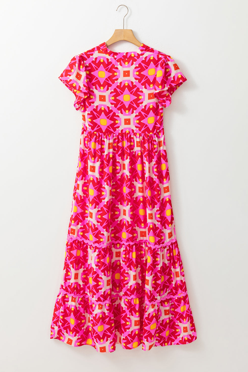 Geometric Strawberry Pink Maxi Dress