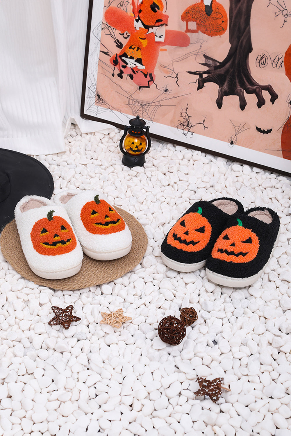  Halloween Pumpkin Black Slippers