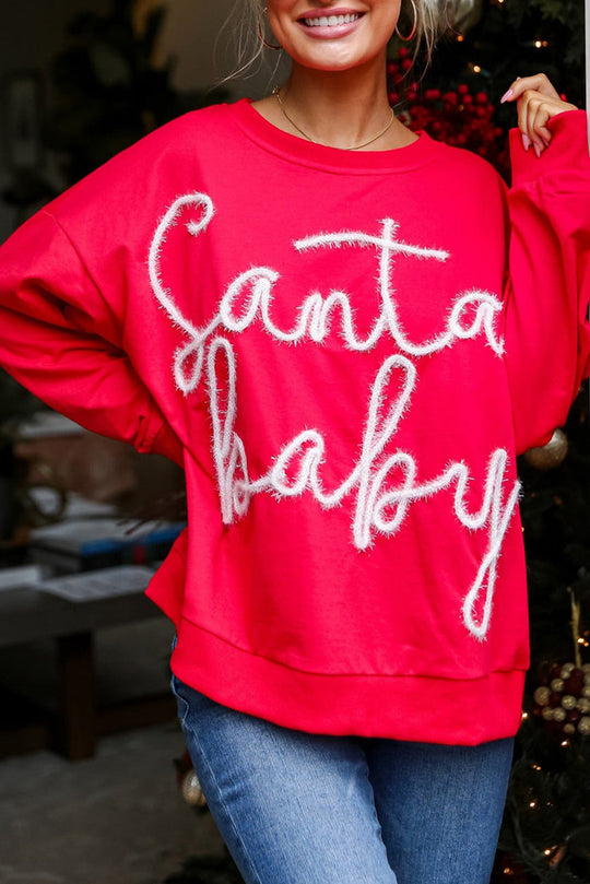 Christmas "Santa Baby" Tinsel Graphic Sweatshirt