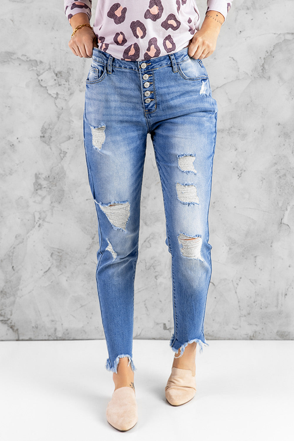 Distressed Ankle Frayed Skinny Denim