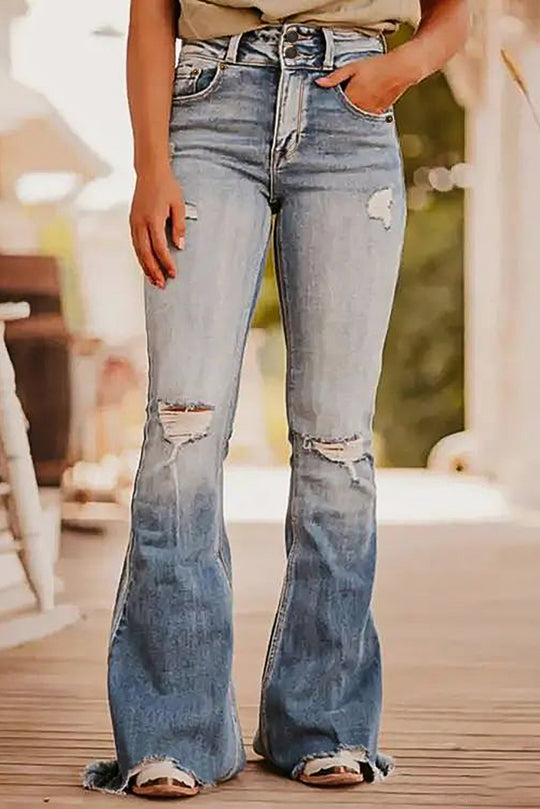 Vintage Ripped Raw Edge Flare Jeans