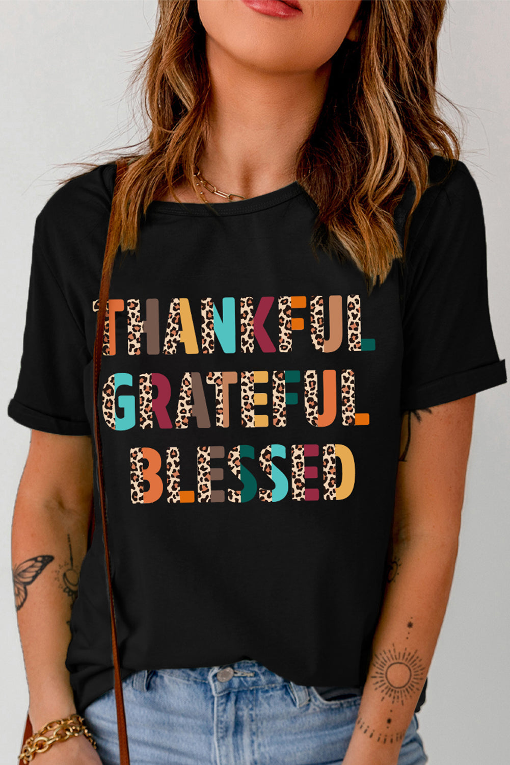 "Thankful Grateful Blessed" Leopard T-Shirt