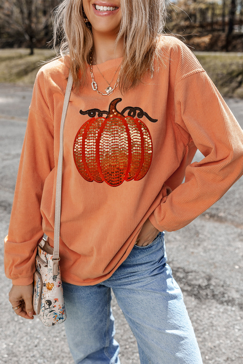 Pumpkin Sequin Sweatshirt