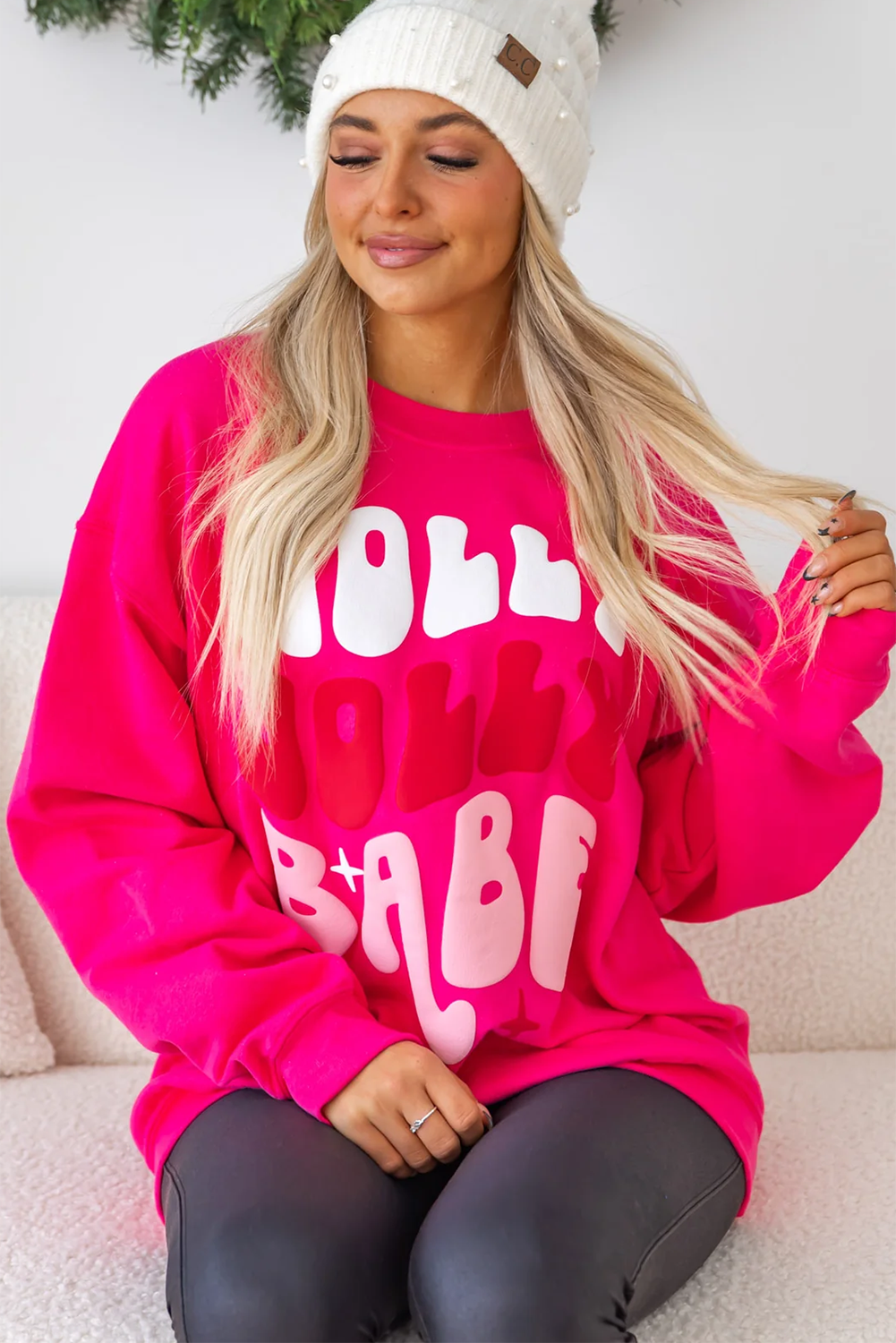 Oversized Christmas "Holly Jolly Babe" Graphic Sweatshirt