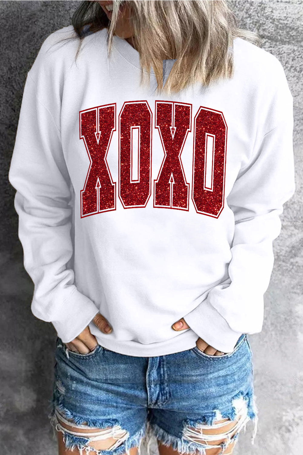 Glitter Red XOXO Graphic Valentines Sweatshirt