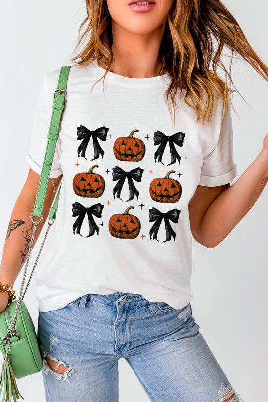 Halloween Pumpkin Faces and Bows Graphic T Shirt