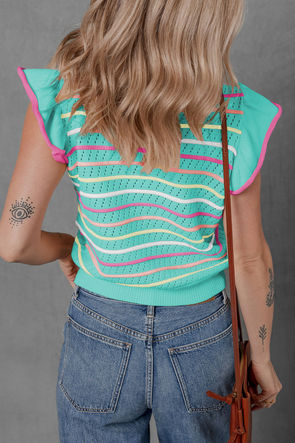 Brandy Ruffle Colorful Striped Knit Top