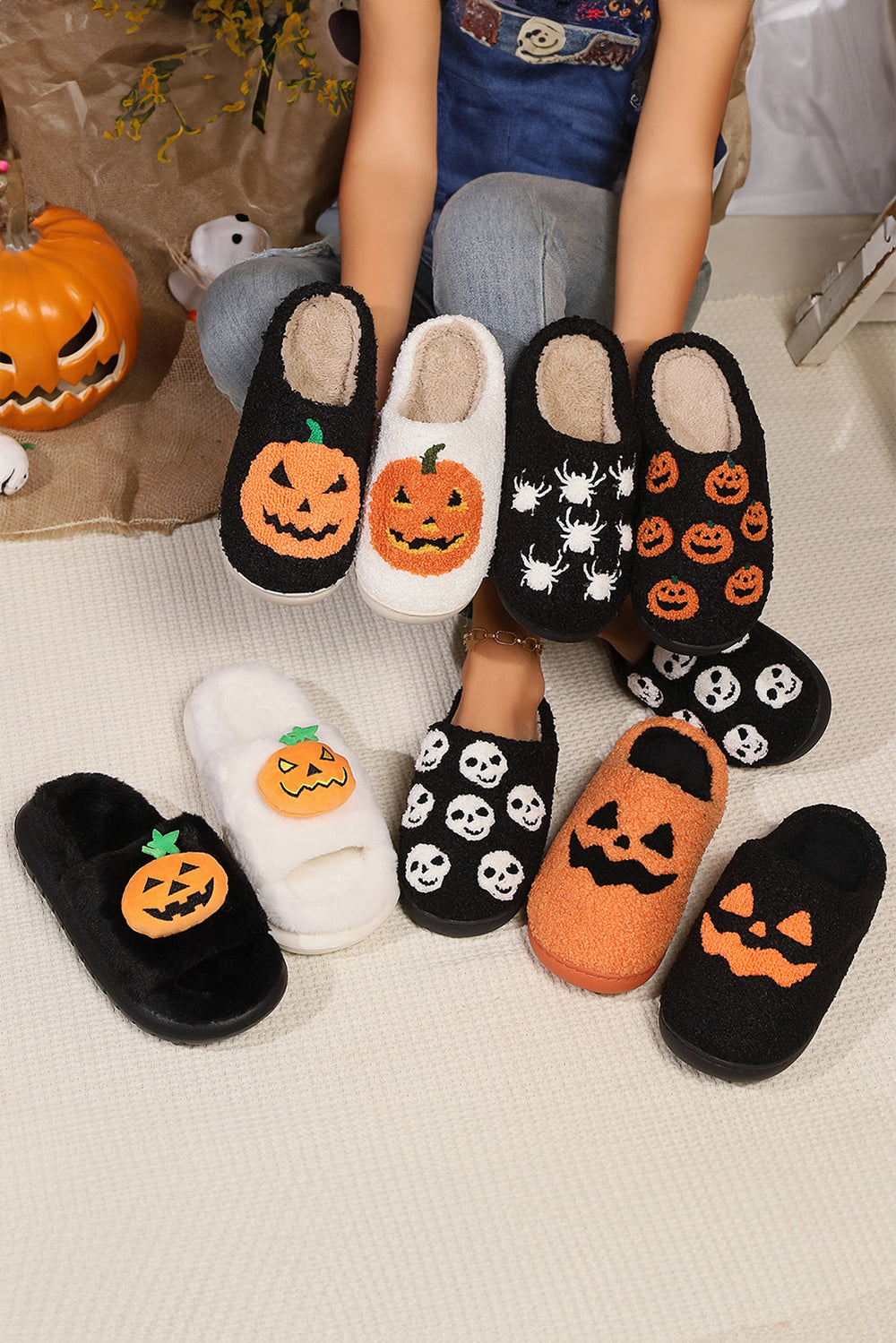  Halloween Pumpkin Black Slippers