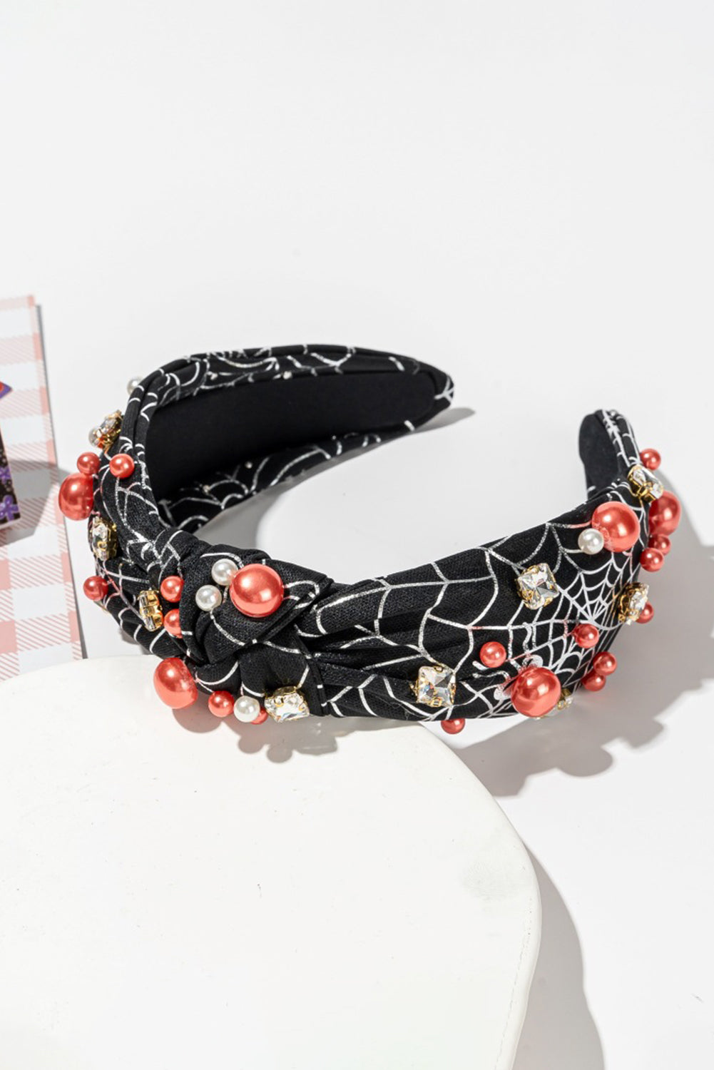  Pearled Rhinestone Spiderweb Halloween Headband