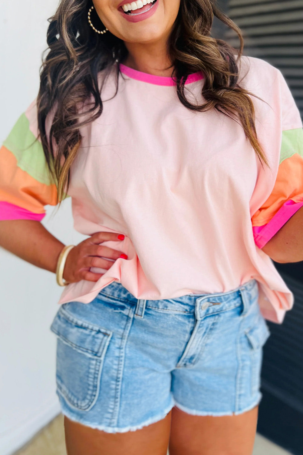 Pink Sherbert Multicolor Half Sleeve Plus Size T Shirt