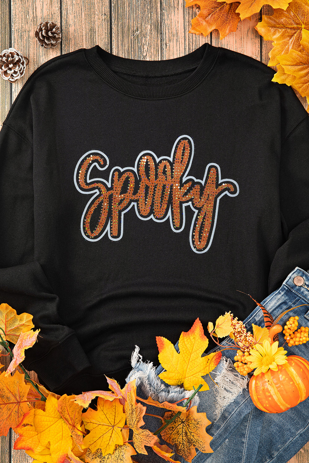 Orange "Spooky" Rhinestone Graphic Sweatshirt