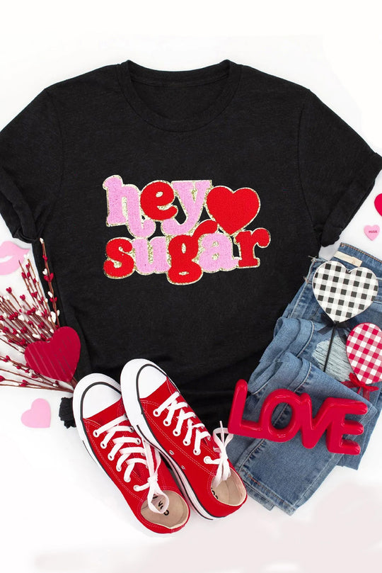 Chenille Heart "Hey Sugar" Valentines T-Shirt