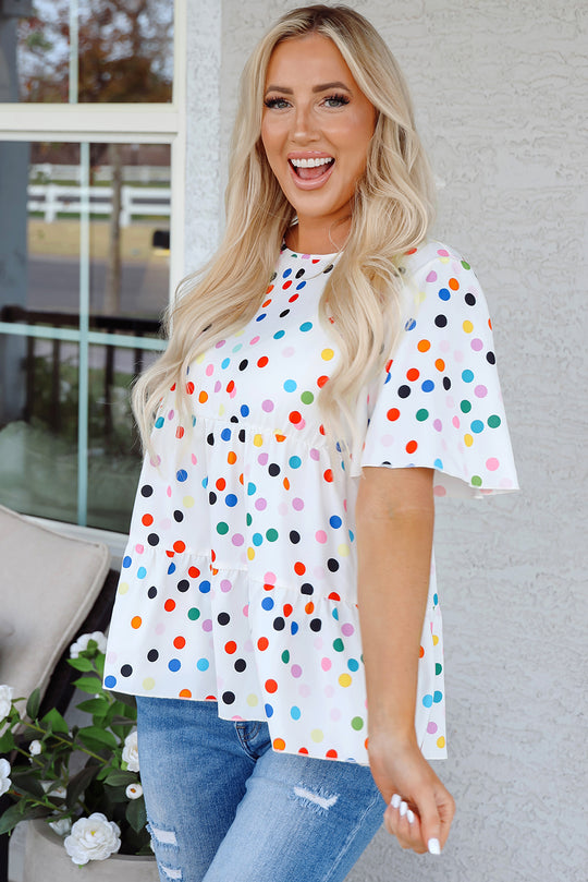 Multicolor Party Pop Polka Dot Ruffled Blouse