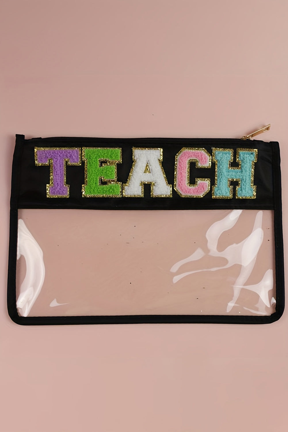 Glitter "TEACH" Chenille Clear Bag