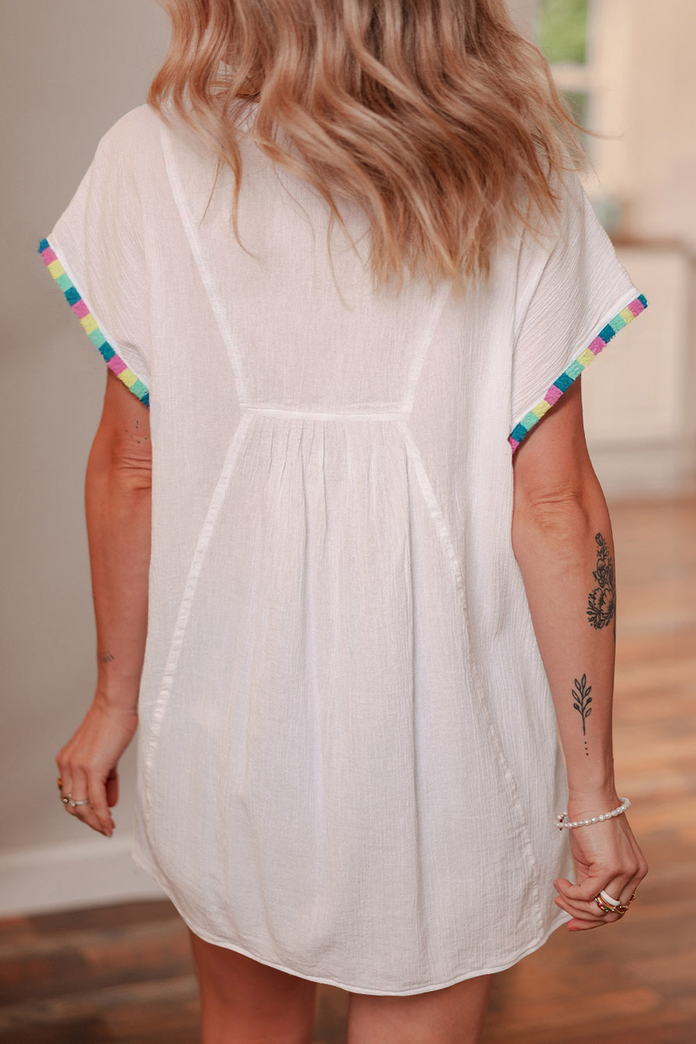 Fringe Multicolor Tassel Short Sleeve Blouse