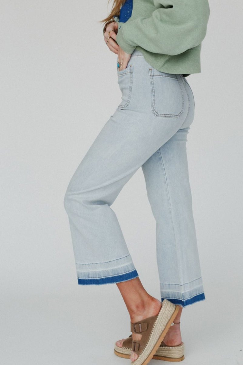 Edgy Acid Wash Cropped Denim Jeans - Klazzi Fashion Boutique