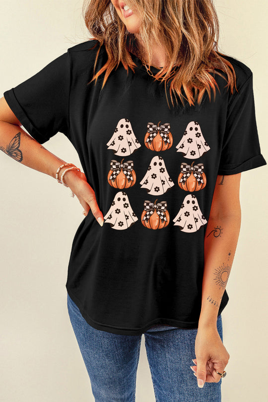 Spooky Ghost and Pumpkin Halloween T Shirt