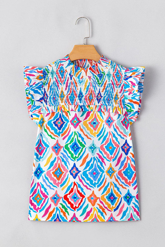 Brandi Geometric Shirred Blouse