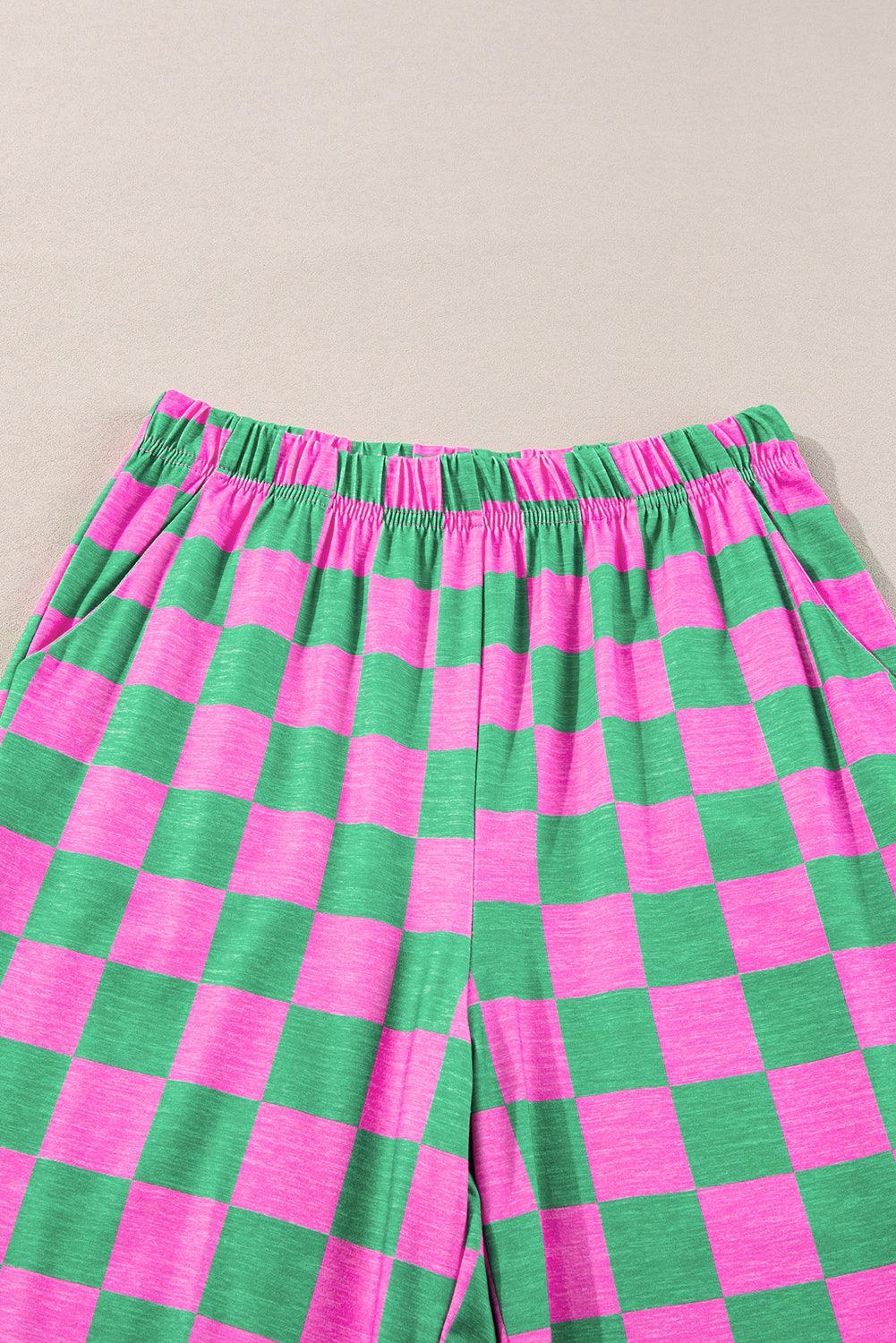 Bonbon 2-Tone Checked Print High Waist Wide Leg Pants