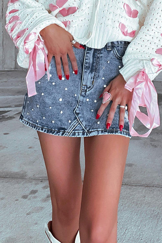 Mini Rhinestone Distressed Denin Skirt