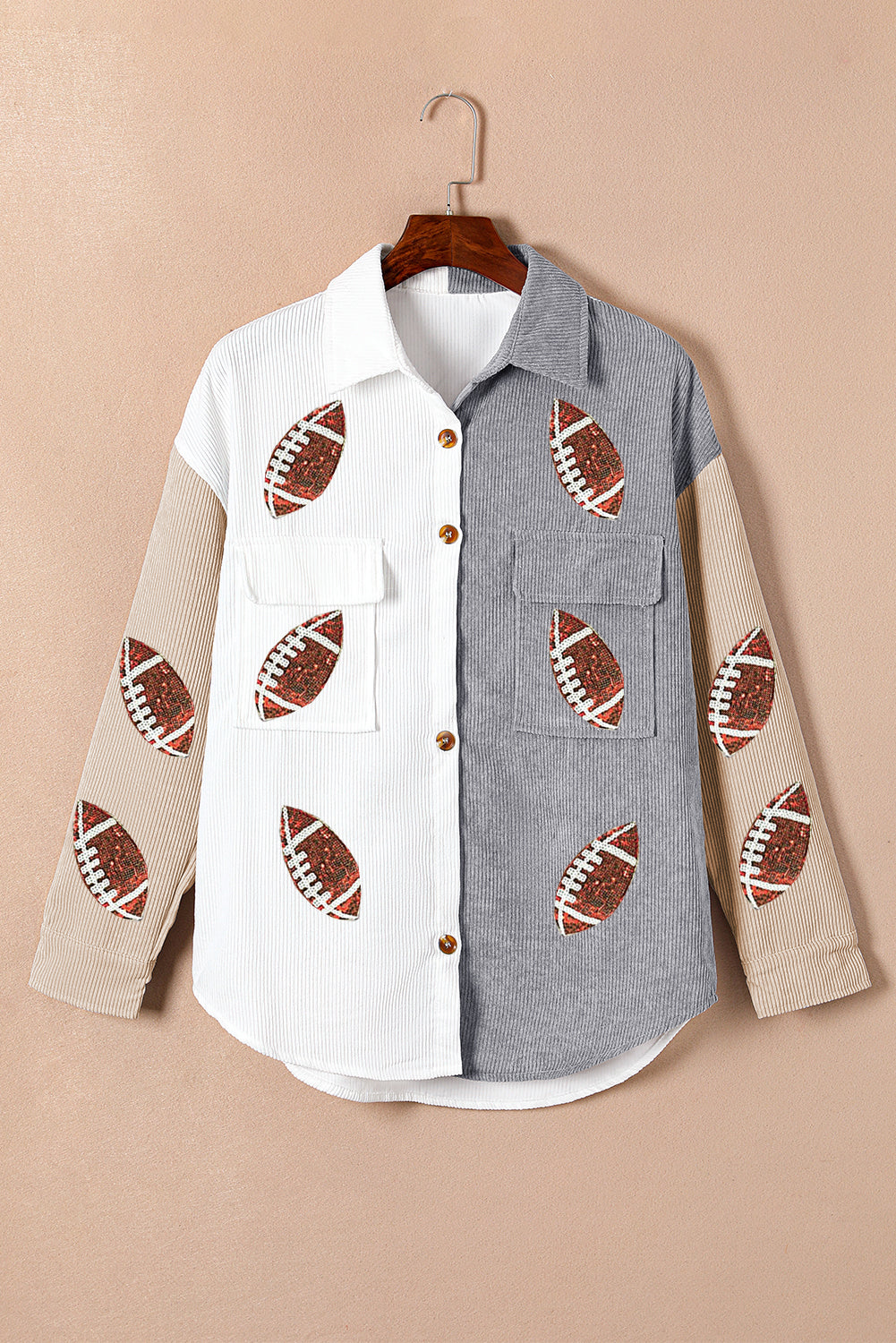 Corduroy Football Sequin Rugby Shacket